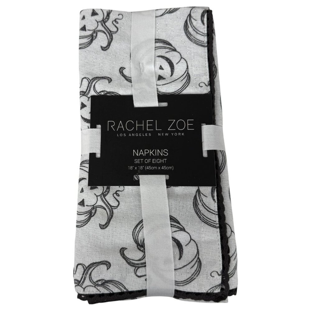 New Rachel Zoe Halloween Napkins Pumpkin Jack O Lantern Set Of 8 Black White 18”